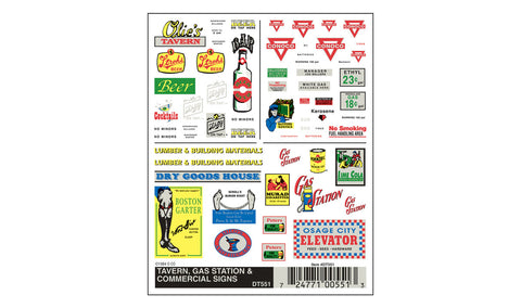 WOODLAND SCENICS Dry Transfer: Tavern, Gas Station, & Commercial Signs
