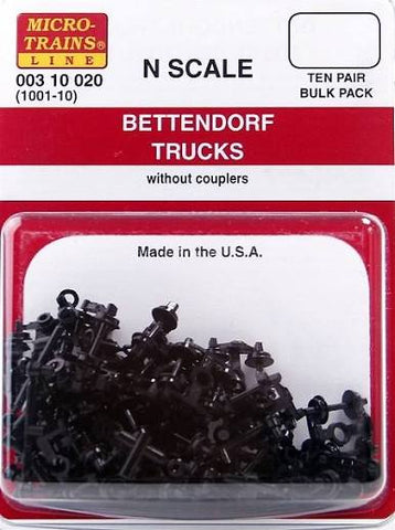 MICRO TRAINS N BROWN Bettendorf w/ short ext. couplers 10 pr (1000-10B)