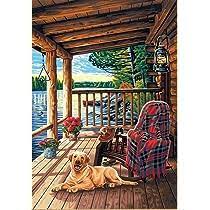 DIMENSIONS  Log Cabin Porch (Chair/Dog/Lake Scene) Paint by Number (14"x20")