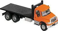 WALTHERS HO International(R) 7600 3-Axle Flatbed Truck - Assembled -- Orange Cab, Black Flatbed