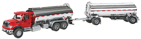 WALTHERS HO International(R) 7600 Tank Truck with Trailer- Assembled -- Red Cab, Chrome Tanks