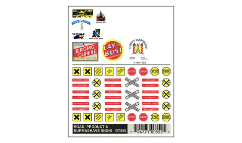WOODLAND SCENICS Dry Transfer: Road, Product, & Burma-Shave Signs