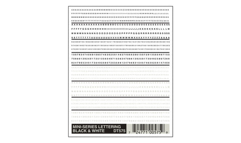 WOODLAND SCENICS Dry Transfer: Mini-Series Lettering Black & White