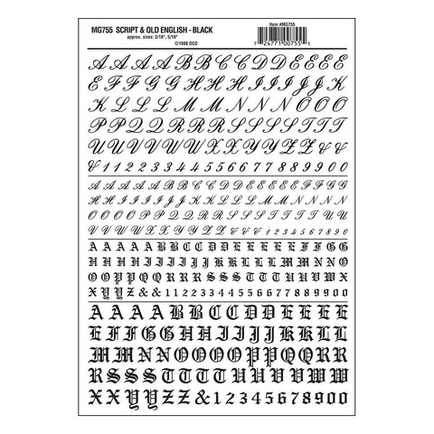 WOODLAND SCENICS Dry Transfer: Script & Old English, Black