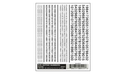 WOODLAND SCENICS Dry Transfer: RR Gothic Numbers Black