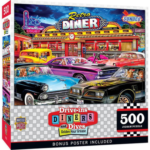 MASTER PIECES 500-PIECE PUZZLE Drive-Ins, Diners & Dives - Golden Hour Grease