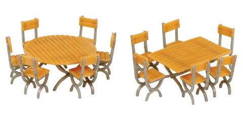WALTHERS HO Tables and Chairs - Kit -- One Each Square and Round Tables, 12 Chairs