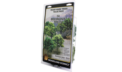 WOODLAND SCENICS Ready Made Trees: Mixed Green Deciduous 3" - 5" (14/pk)