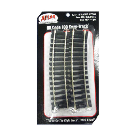 ATLAS HO Code 100 1/2 18" Radius Curve (4 pcs)
