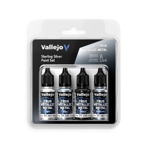 VALLEJO 	18ml Sterling Silver True Metallic Metal Paint Set (4 Colors)