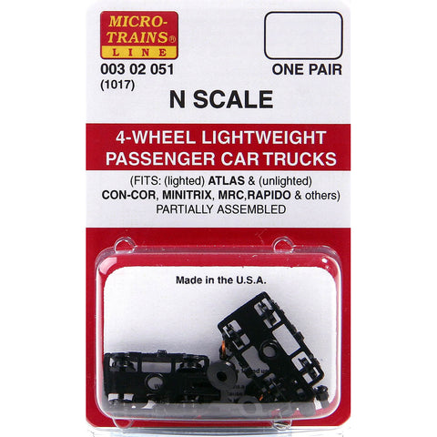 MICRO TRAINS N 4-Wheel Passenger Car Trucks w/ adj.couplers 1 pr. (1017)