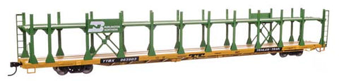 WALTHERS 89' Flatcar w/Bi-Level Open Auto Rack - Ready to Run -- Burlington Northern #963903
