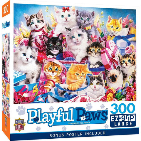 MASTER PIECES 300- PIECE PUZZLE EZ GRIP Playful Paws - Snuggle in the Petals