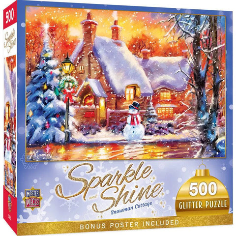 MASTER PIECES 500-PIECE PUZZLE Sparkle & Shine - Snowman Cottage