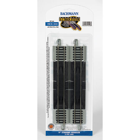 BACHMANN HO E-Z Track 9" Straight Rerailer Nickel Silver  w/Grey Roadbed (2)