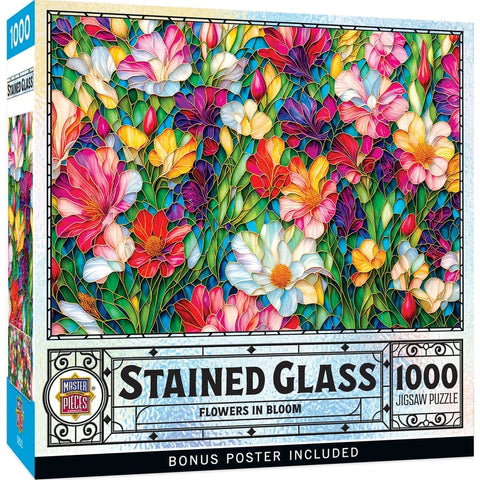 MASTER PIECES 1000-PIECE PUZZLE Stained Glass - Flowers in Bloom