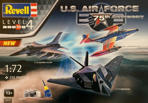 REVELL 1/72 F89, F117, F16 USAF Fighter 75th Anniversary w/paint & glue
