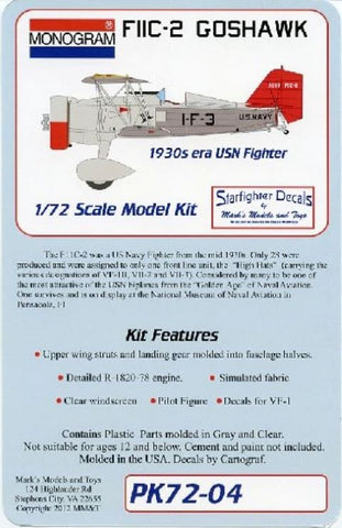 REVELL 1/72 Monogram F11C2 Goshawk 1930s USN Fighter
