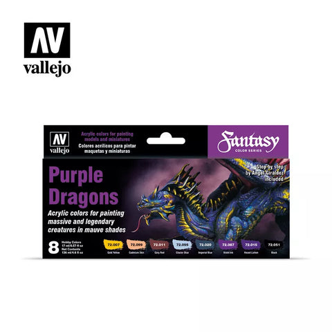 VALLEJO 17ml Bottle Fantasy Purple Dragons Game Color Paint Set (8 Colors)