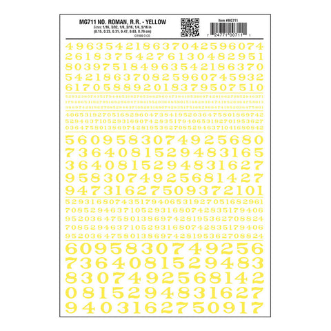 WOODLAND SCENICS Dry Transfer Roman Numbers Yellow