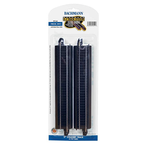 BACHMANN HO 9" Straight Track (Black Roadbed) (4/pk)