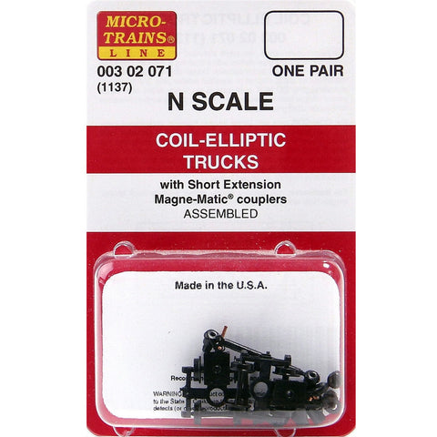 MICRO TRAINS N Coil Elliptic Trucks w/ short ext. couplers 1 pr (1137)