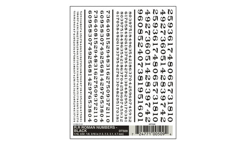 WOODLAND SCENICS Dry Transfer: RR Roman Numbers Black