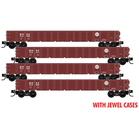 MICRO-TRAINS N Gondola, 50' Steel Side 14 Panel Fixed End,  BNSF 4-PACK