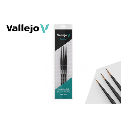 VALLEJO 	Detail Definition Round Synthetic Brush Set: 4/0, 3/0, 2/0