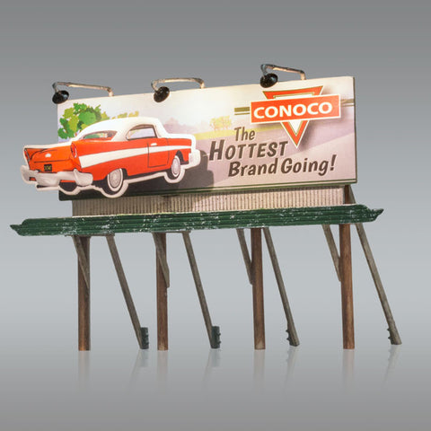 WOODLAND SCENICS HO Lighted Billboard - Just Plug -- Conoco Hottest Brand