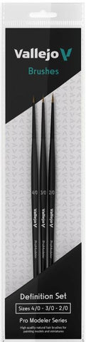 VALLEJO Pro Modeler Definition Round Natural Hair Brush Set: 4/0 3/0, 2/0/0, 3/0, 2/0