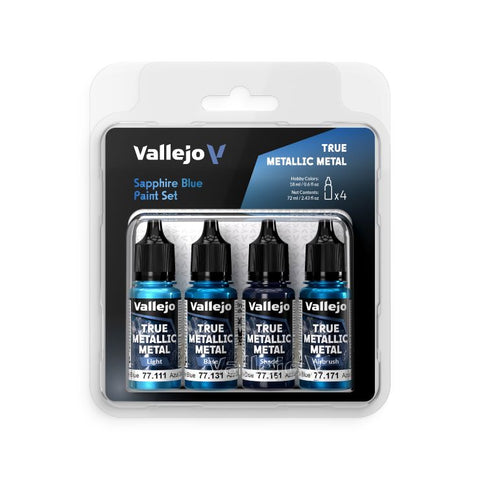 VALLEJO 18ml Sapphire Blue True Metallic Metal Paint Set (4 Colors)
