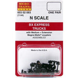 MICRO TRAINS N BX Express Trucks with med.(+) ext. couplers 1 pr (1144)