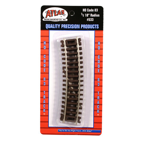 ATLAS HO Code 83 Curve Track R18" 1/2 Section (4/pk)