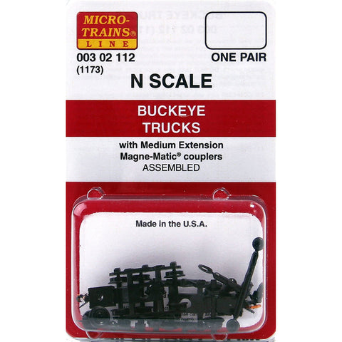 MICRO TRAINS N Buckeye 6-wheel Trucks w/ med. ext. couplers 1 pr (1173)