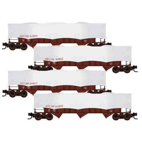 MICRO-TRAINS N Hopper, 100-Ton 3-Bay Open Rib Side Tarped, SOO Line 4-PACK