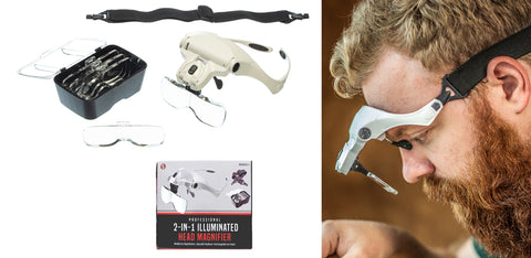 2-IN-1 Professional Illuminated Head Magnifier W/ Head Strap 5 Lens 1x,1.5x,2x,2.5x,3.5x