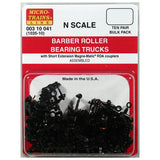 MICRO TRAINS N Barber Roller Bearing Trucks w/ short ext. couplers 10 pr (1035-10)