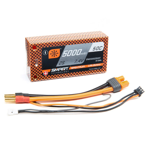 SPEKTRUM SMART LIPO 7.4V 2S 5000mah 50C W/ 5MM & IC3