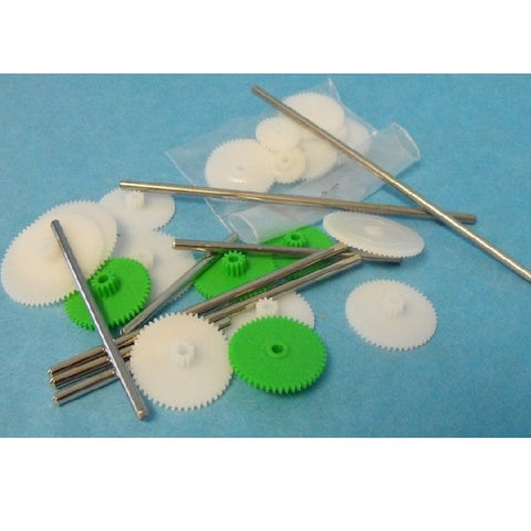 Assorted Small Plastic Motor Gears & Metal Shafts (27pcs)