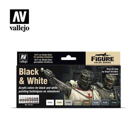 VALLEJO 17ml Bottle Blacks & Whites Model Color Paint Set (8 Colors)