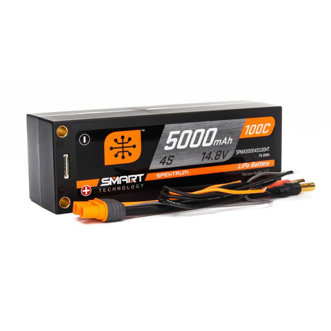 SPEKTRUM SMART LIPO 14.8V 4S 5000mah 100C W/ 5MM & IC3
