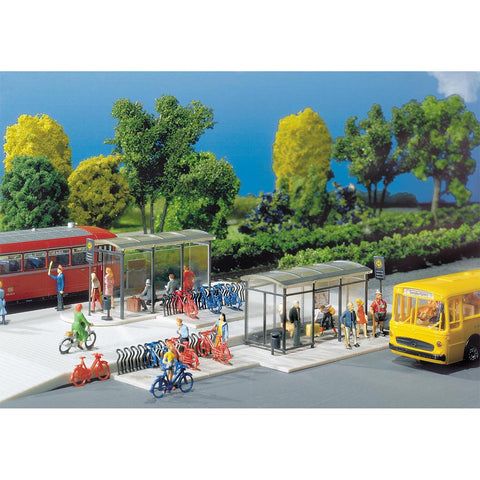 HO BUS STOPS WITH BICYCLE RACKS KIT