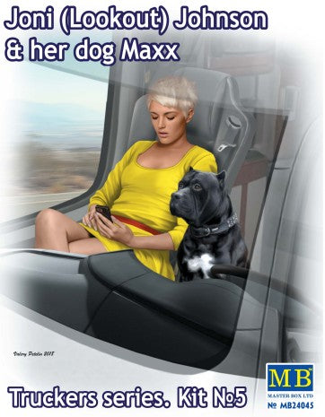 MASTERBOX  1/24 Joni Johnson Trucker Passenger Sitting w/Cell Phone & Dog Maxx