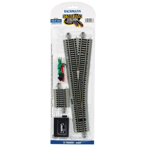 BACHMANN HO No. 5 Remote-Control Turnout, Nickel Silver Rail, Gray Roadbed - E-Z Track -- Right Hand