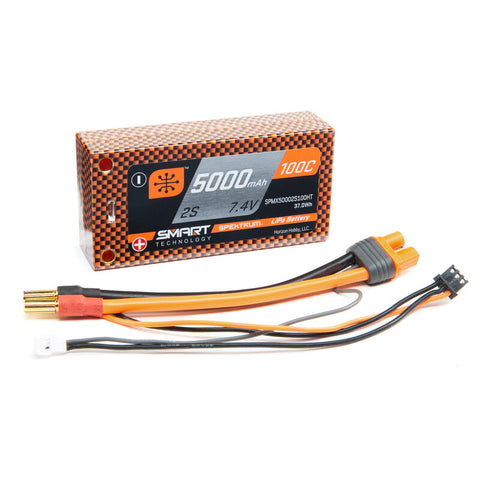 SPEKTRUM SMART LIPO 7.4V 2S 5000mah 100C W/ 5MM & IC3