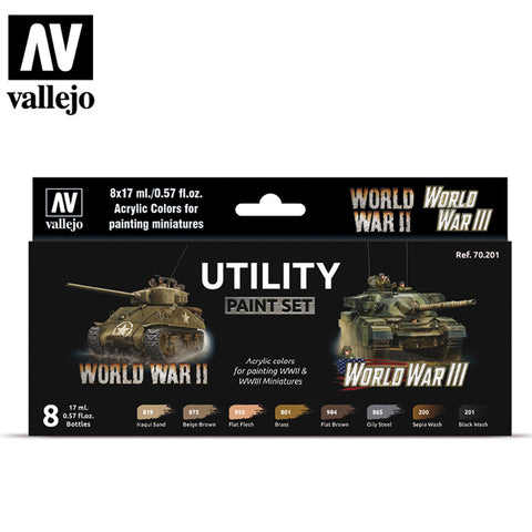 VALLEJO 17ml Bottle WWII & WWIII Wargames Utility Model Color Paint Set (8 Colors)