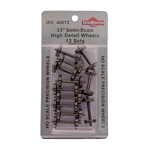 HO HIGH DETAIL BRASS 33" SEMI-SCALE WHEELSETS (12)