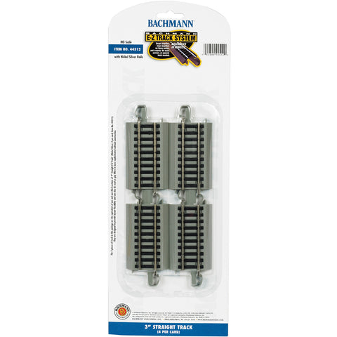 BACHMANN HO Straight Track w/Nickel Silver Rail & Gray Roadbed - E-Z Track(R) -- 3" 7.6cm pkg(4)