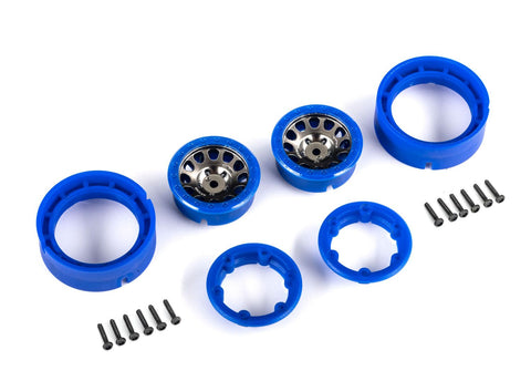 TRAXXAS TRX-4M Wheels, 1.0", Method Race Wheels® 105 Beadlock (satin black chrome with blue beadlock) (2)